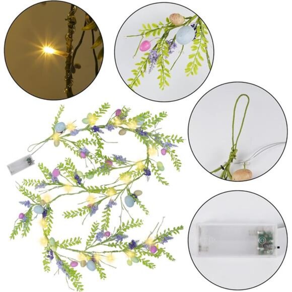 6 FT Easter Garland, Lighted Artificial Garlands with Egg, 20 LED Lights - Picture 5 of 10